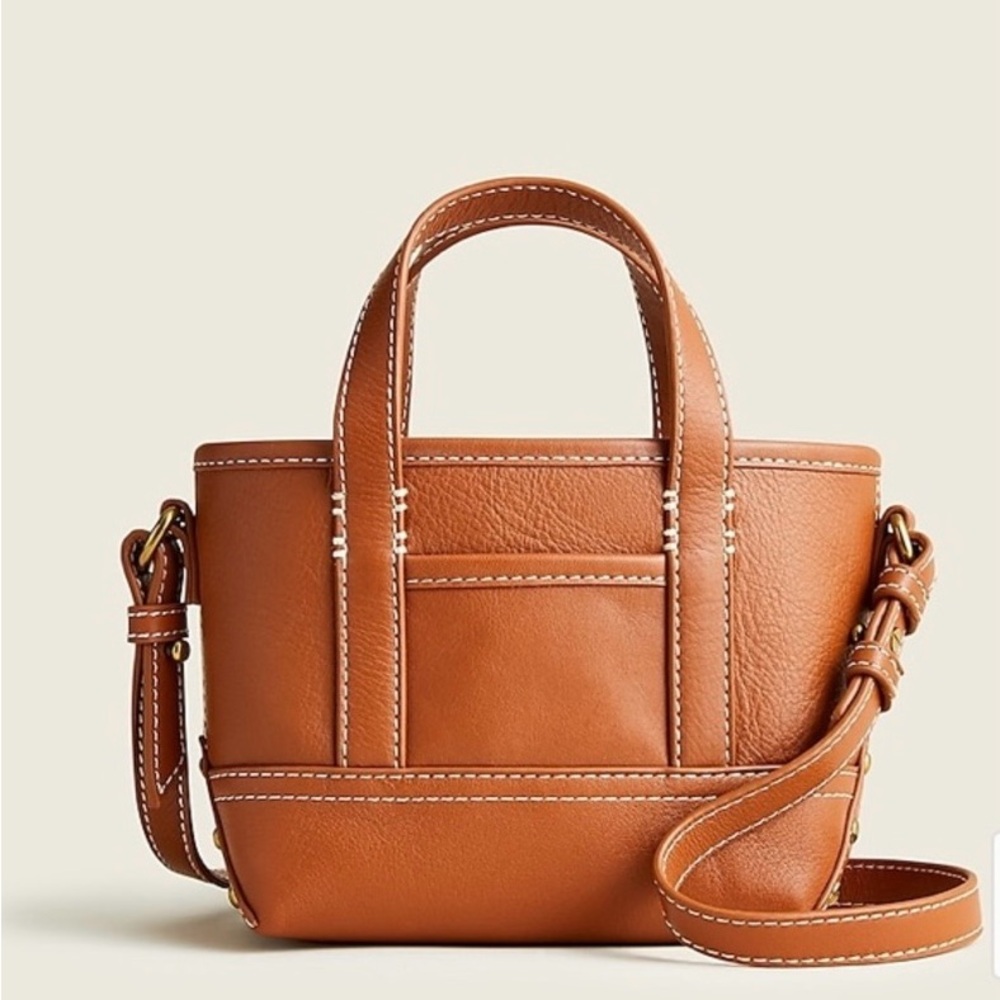 J. Crew Mini Montauk Tote Crossbody Dark Tan Leather New With Tags